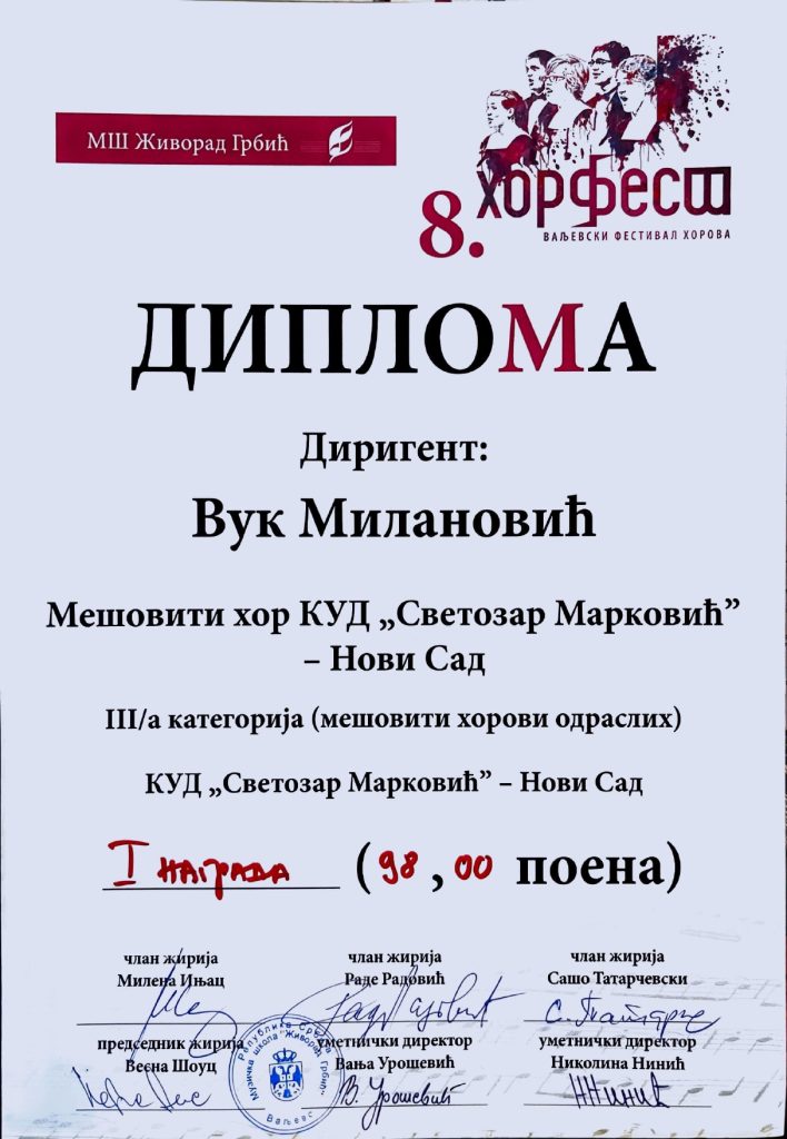 Veliki uspeh našeg hora na HorFest-u u Valjevu